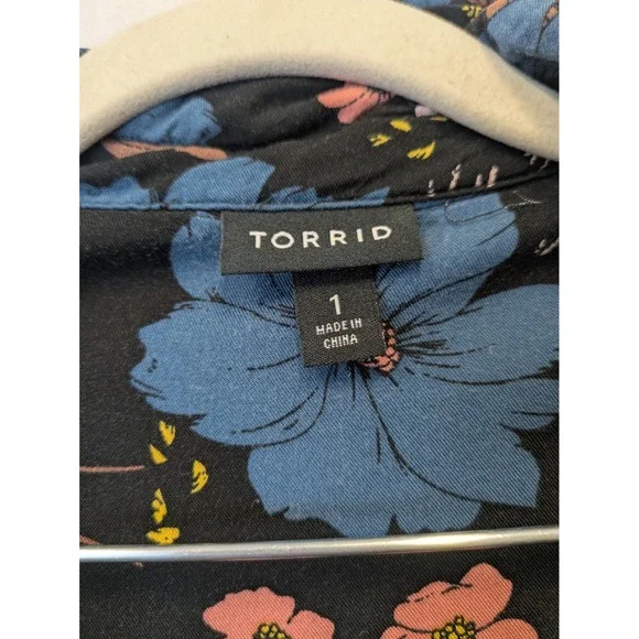 Torrid Floral Button Front Midi Shirt Dress Black Blue Pink Plus Size 1 - Picture 6 of 10